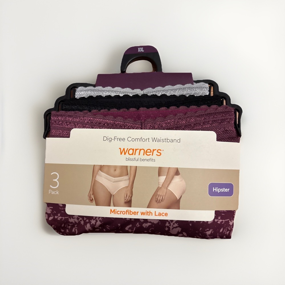 3 Pc Warner's Blissful Benefits Panties Hipster Microfiber Lace Comfort 2XL XXL